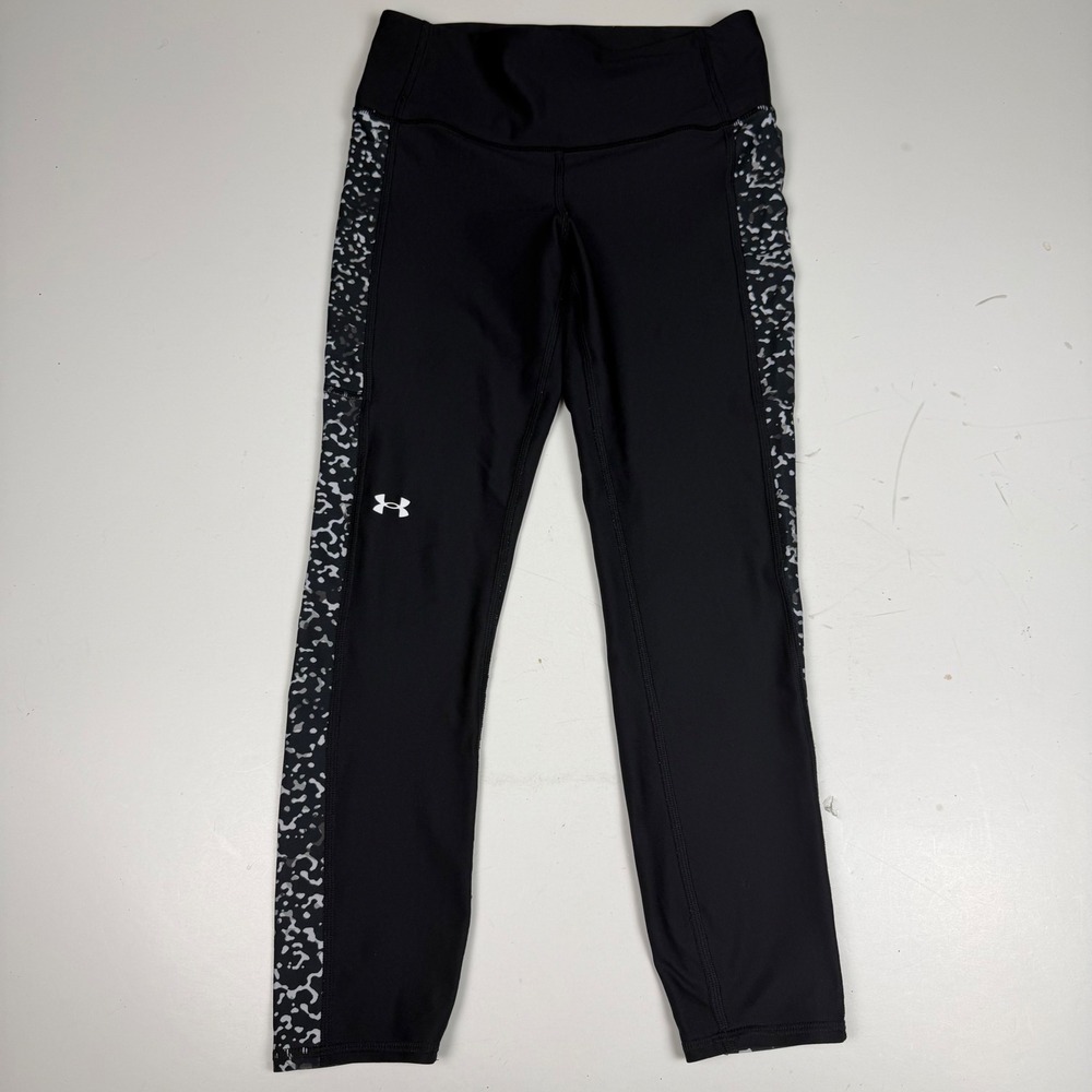 Under Armour Womens HeatGear Black Speckled Side Panel Cropped Leggings Small